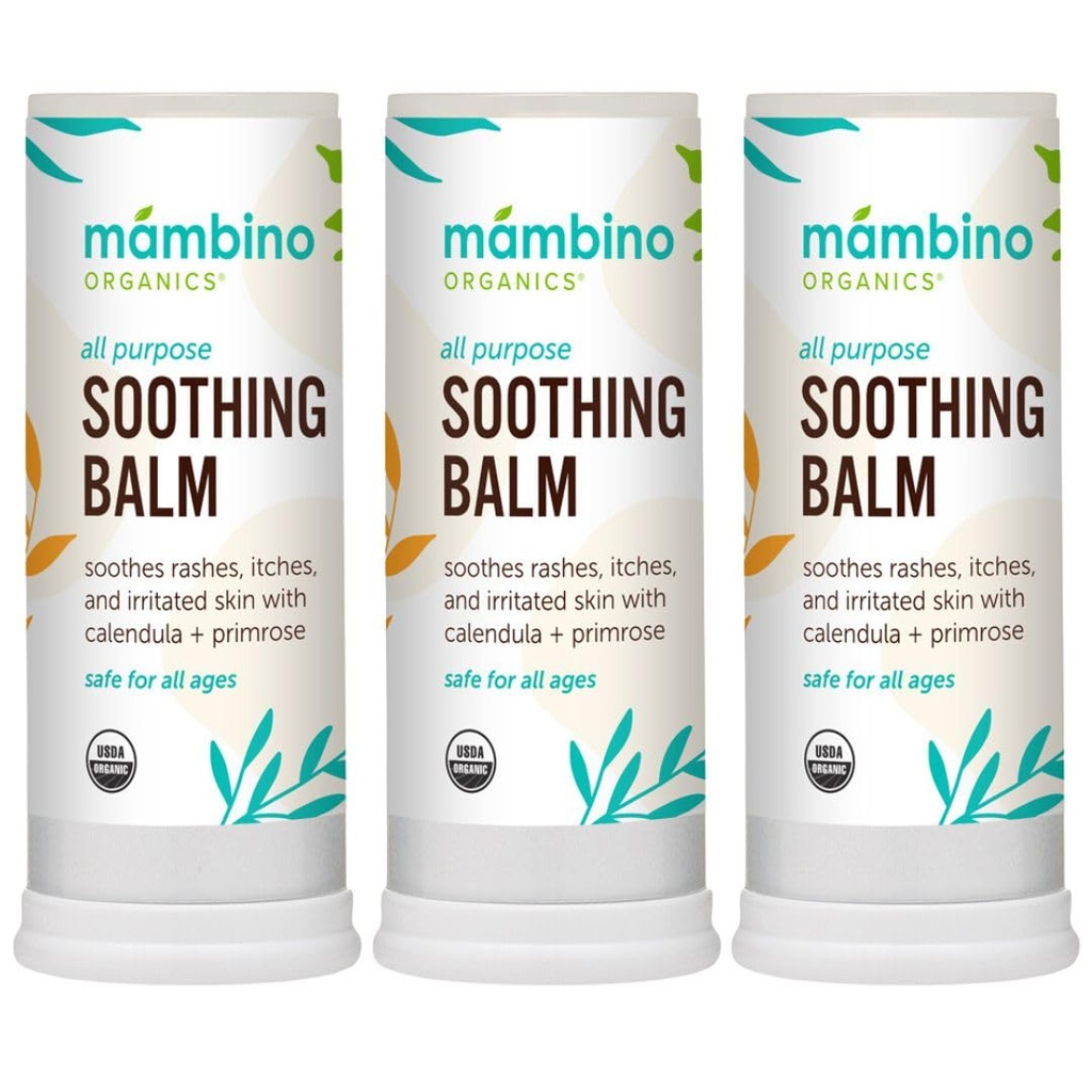 כל המטרה Soothing Balm - אורגני, מצרי Calendula & Evening Primrose - Itch Relief for Bag Bites, Diaper Rash, Irritated Skin, Baby Balm Stick - Cruelty-Free by Mambino Organics, 3Pack