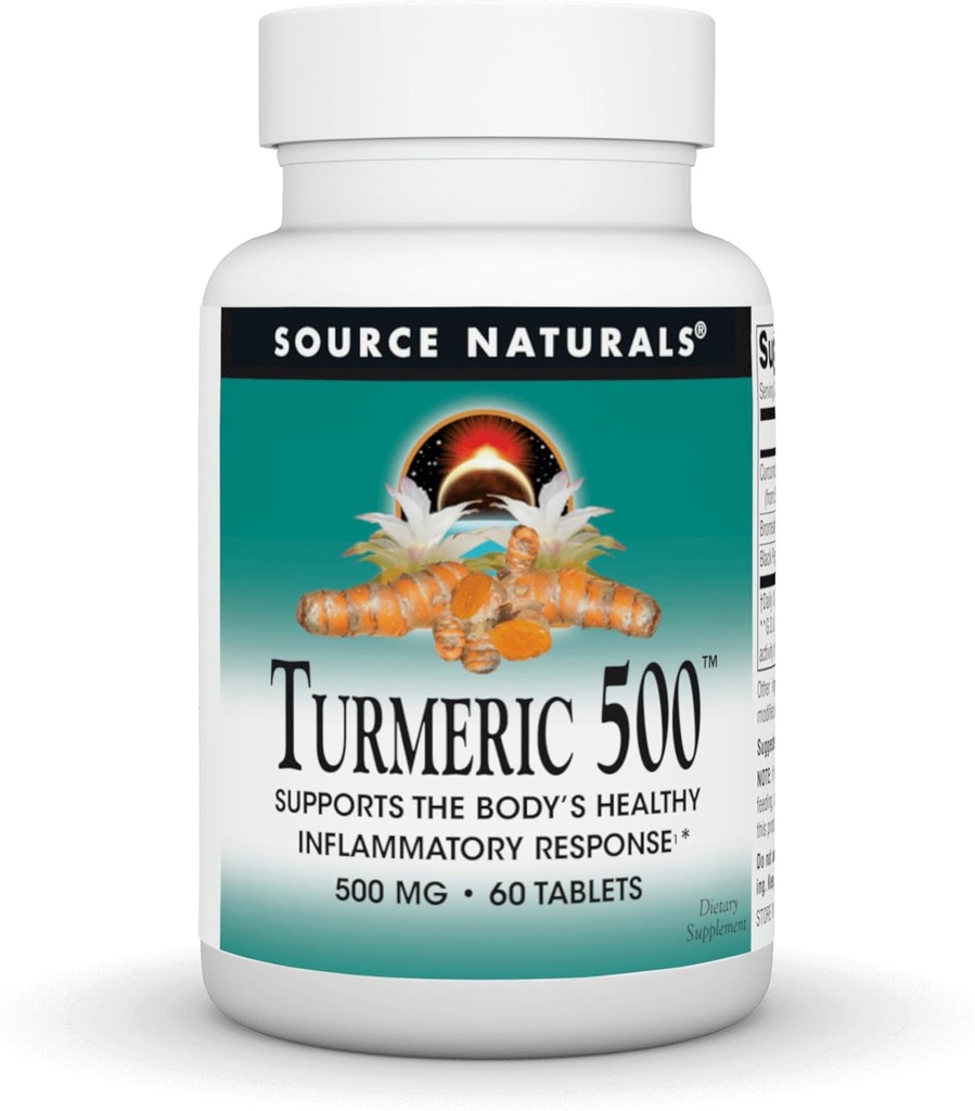 Source Naturals Turmeric, תומך בתגובה בריאה של הגוף *, 500 מ"ג - 60 טבליות