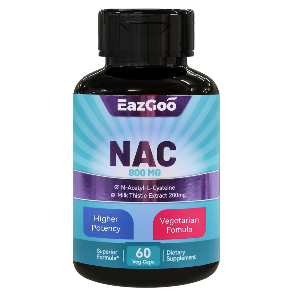 NAC תוסף N-Acetyl Cysteine 800 מ"ג, עם שביל החלב 200 מ"ג, non-GMO, Gluten חינם - 60 קפסולות