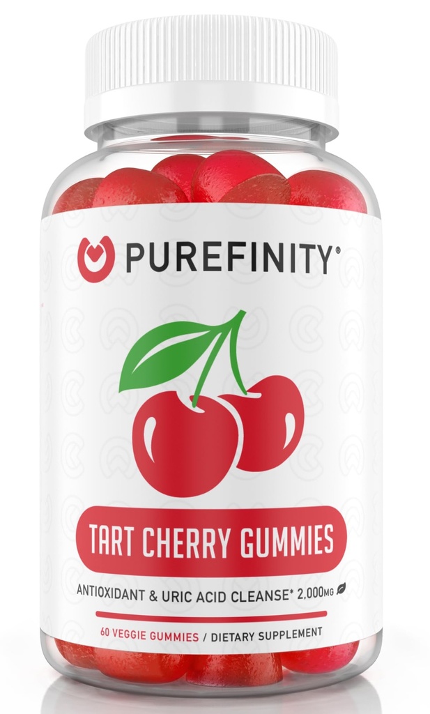 יציבות Tart Cherry Gummies - Uric Acid Flush עבור עזרה משותפת ושיקום, Raw Juice Extractionant - non-GMO, Gluten Free, טבעוני, 60 Count