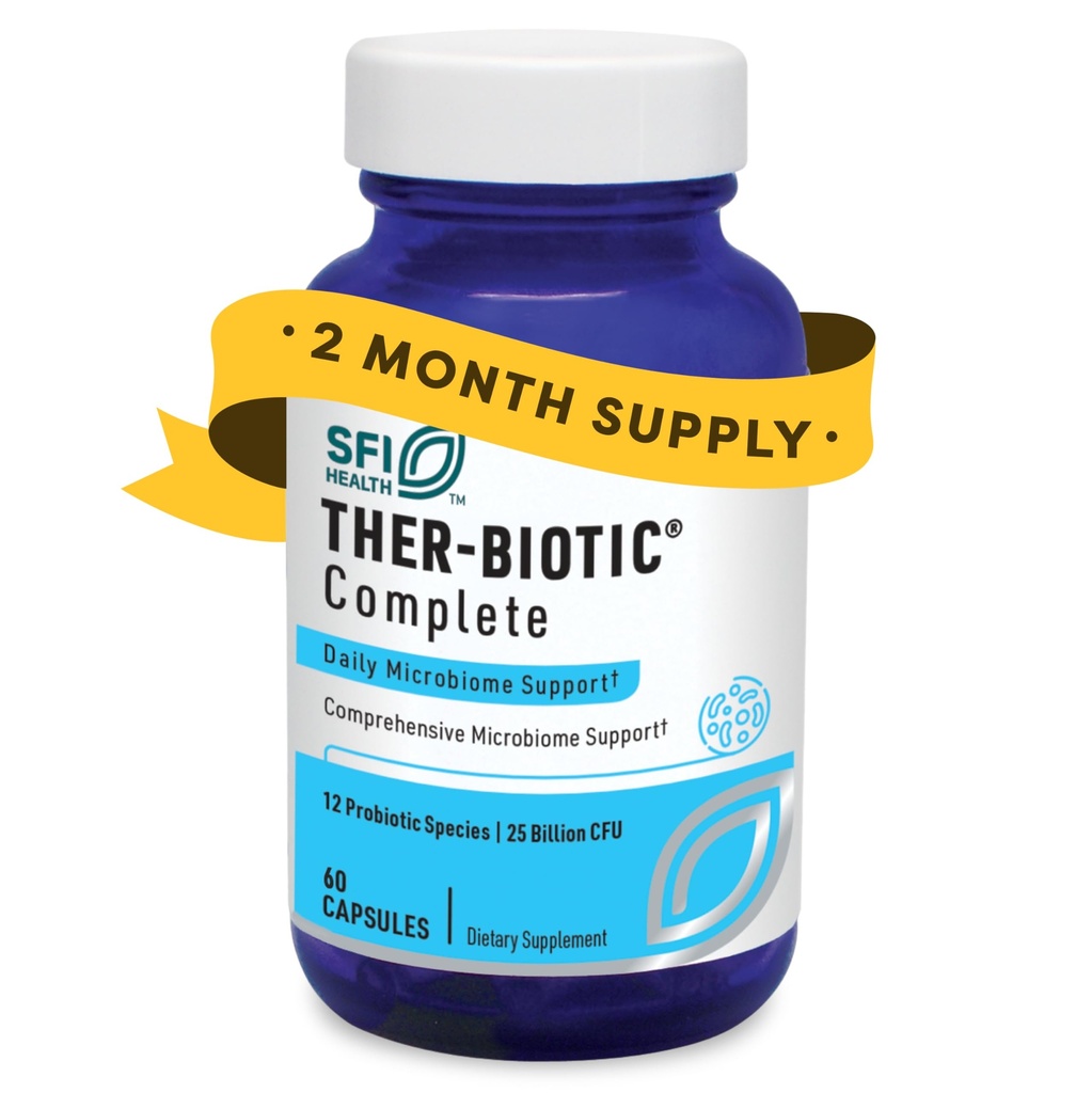 Klaire Labs SFI Health Ther-Biotic Complete - Hypoallergenic Probiotics for Women & Men - Acid-Stable Probiotic תוסף - 12 מינים עבור Immune & Digestive Health - 25 מיליארד CFU (60 קפסולות)