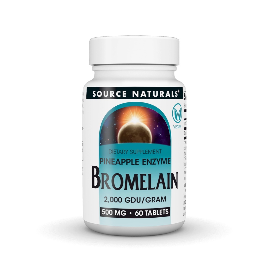 מקור Naturals Bromelain, 2,000 GDU / GRAM, Pineapple Enzyme, 500 MG - 60 טבליות