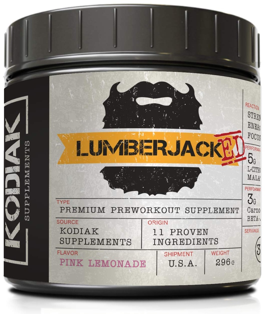 LUMBERJACKED Pre Workout תוספת עם CarnoSyn 30 משרתים - Better Pumps, Power, Energy, and Focus - No Crash (Pink Lemonade)