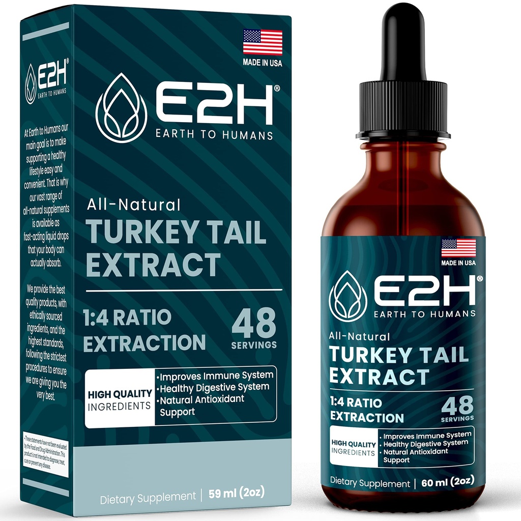 טורקיה Tail Mushroom Extract - Faster Absorption Than Turkey Tail Mushroom קפסולות או אבקה - All-Natural Immune System & Digestive Support- Real Mushrooms טורקיה Tail - 2 Fl Oz by E2H