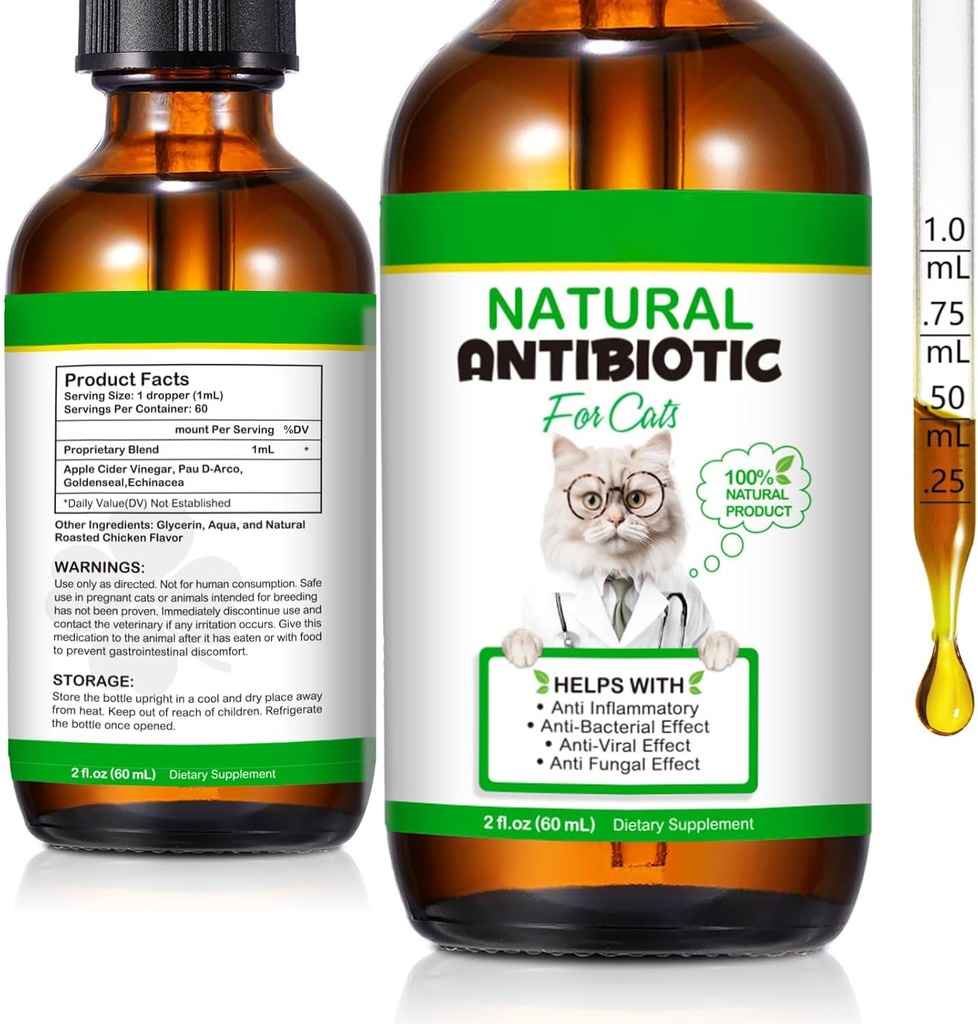 60ML אנטיביוטיקה לחתולים, Premium Cat Antibiotics תוסף, חתולים Multivitamin, אנטיביוטיקה טבעית לחתולים, Cat Antibiotics, Cat Antibiotics תומך Immune & Cats Allergy הקלה 2 Fl Oz