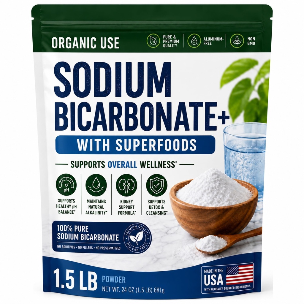 שימוש אורגני Sodium Bicarbonate Alkaline תוסף Alkalinity. תמיכה Kidney & Stomach Acid Neutralizer w/Alkaline Superfoods. Sodium Bicarbonate אבקת Kidney Immune Support Antacid Sport 1.5LB