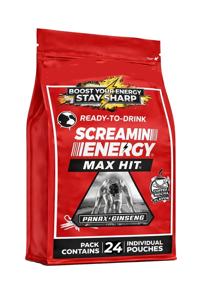 Screamin Energy Max Hit - אנרגיה מטילה כוח נוסף עם ג'ינסנג וקפאין - 100% B-1, B-2, B-3, B-6, B-7 ו- B12 קפה Mocha, 24 Count Count