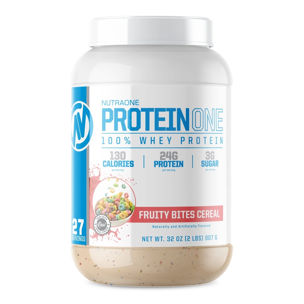 Nutra One חלבון Whey חלבון מקדם התאוששות ולבנות שרירים עם אבקת שקד חלבון לגברים ונשים (Fruity Bites Cereal - 2 lbs).