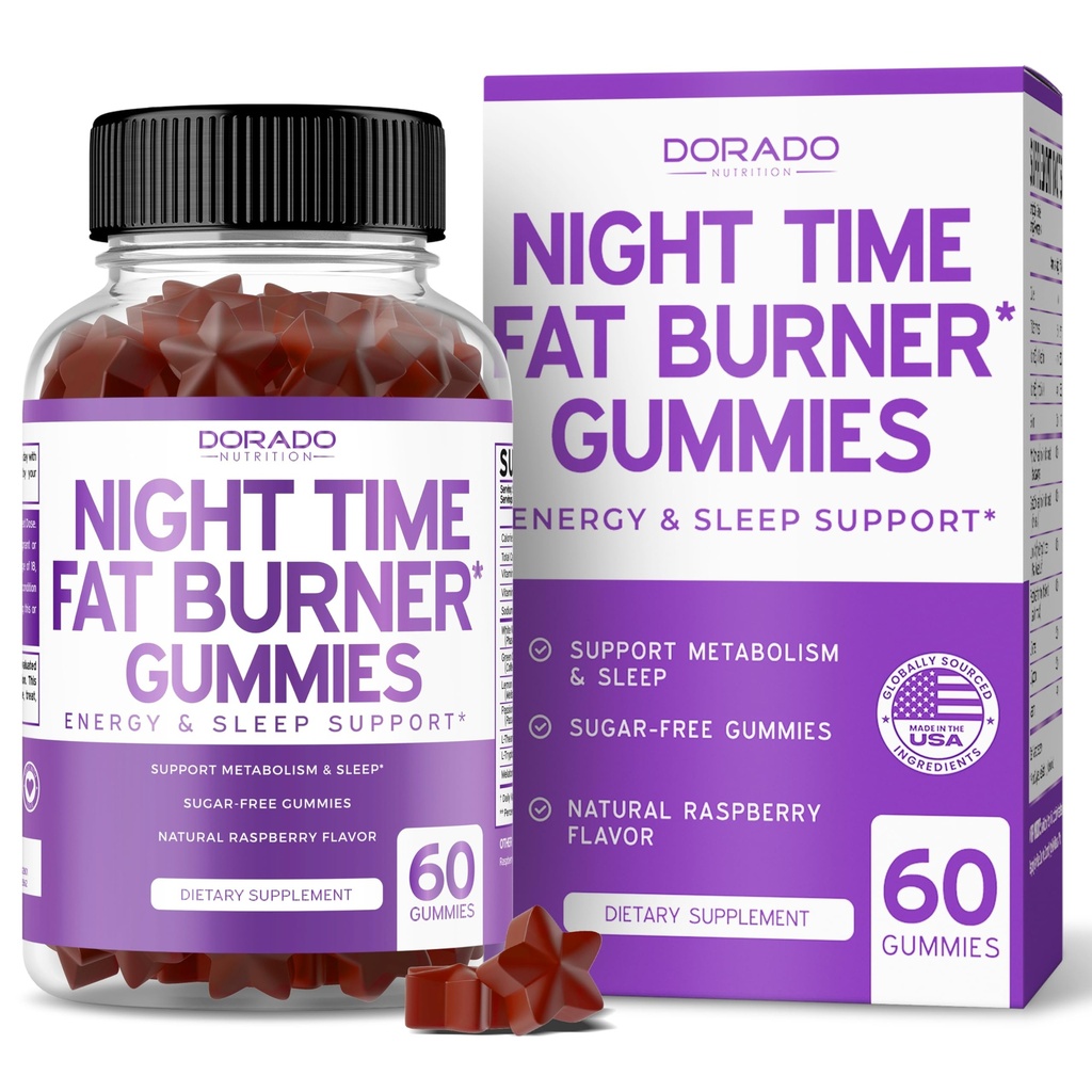 Night Time Burner Gummies (60 Count) Weight Loss & Metabolism - Sugar-Free - Delicious Raspberry Flavored Melaptored Melatonin תוספת חניכיים - בטוח - צד שלישי נבדק - Made in USA