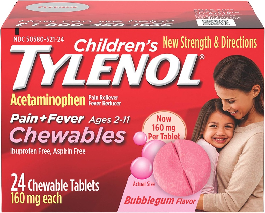 צמיגים של ילדים, Acetaminophen עבור כאב & Fever הקלה, בועות בועות מסטיק, 24 ct