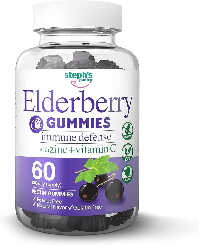 חניכיים ישנות עם ויטמין C ו- Zinc - Immune Booster Elderberrymies for Adults and Kids - Natural Ingredients Defense Multivitamins with Antioxidant Support (60 חניכיים)