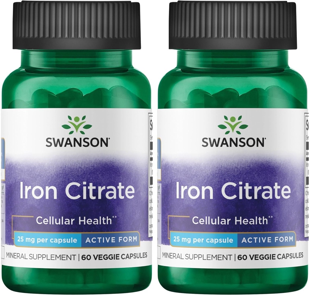 Swanson Iron Citrate 25 מיליגרם 60 קפסולות Veg (2 Pack)