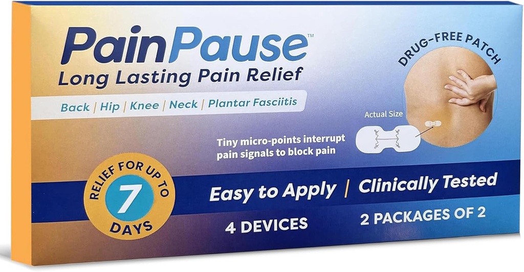 Long Lasting Pain Relief - Back, Hip, Knee, Neck, Plantar Fasciitis ואחרים - הקלה עד 7 ימים, בדיקה קלינית, 4 מכשירים ב 2 Pouches