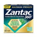 Zantac 360 כוח מקסימלי, Cool Mint, 25 Count, Heartburn Prevention & Relief, 20mg טבליות