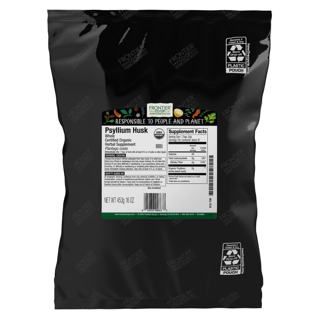 Frontier Co-op Organic Psyllium Husk 1lb - Whole Psyllium Husk, אורגני ו כשר - Psyllium Husk סיבים עבור Baking, Psyllium תוספי תזונה עבור Digestion, Psyllium Husk אבקת Bulkk