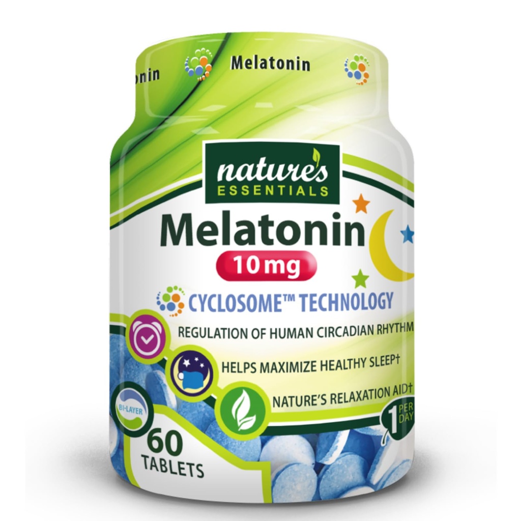 NATURESENTIALS מלטונין 10 מ"ג | Immediate & Extended Release | Advanced Cyclosome Liposomal Delivery | Non-GMO, Gluten Free, Vegetarian | 60 טבליות