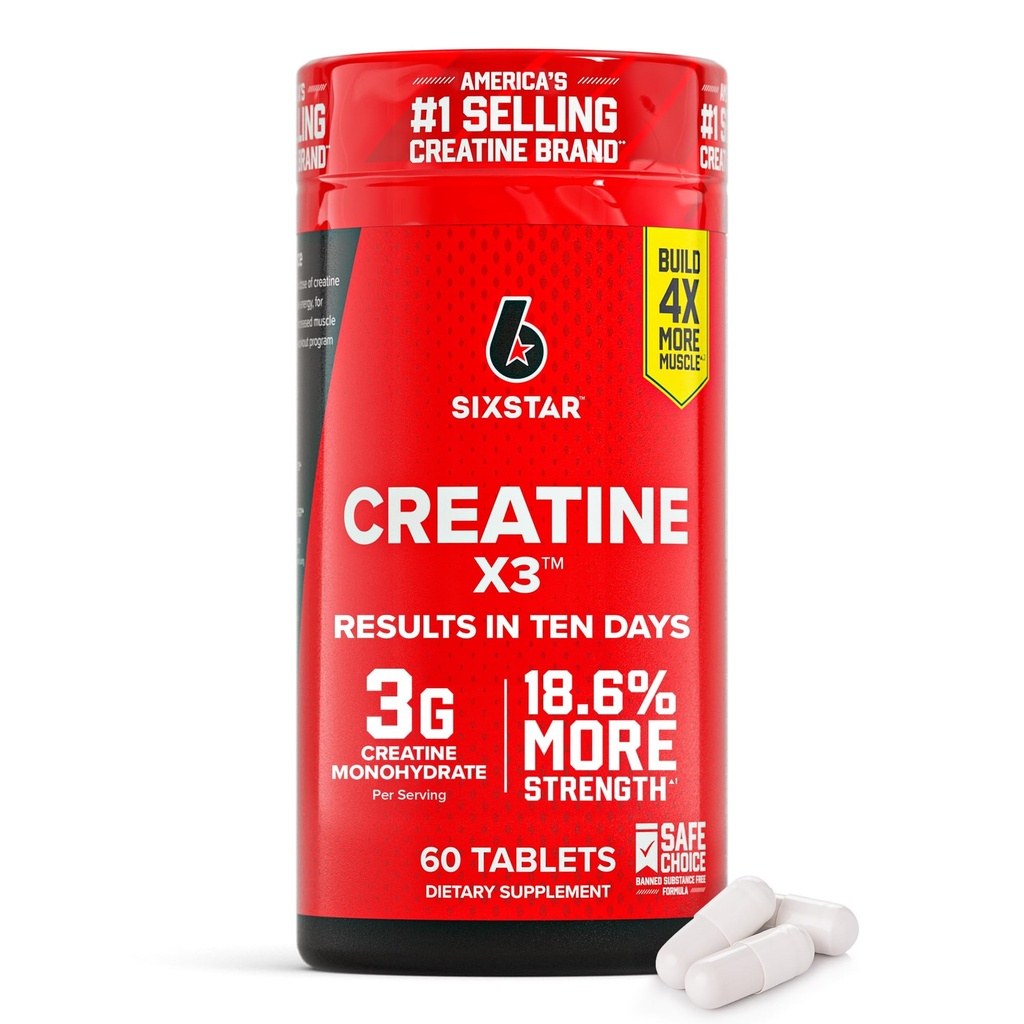 Six Star Creatine Pills, X3 (60 קפסולות) - Creatine for Women & Men - קפסולות Creatine תומך בחוזק שרירים - Pre & Post Workout Creatine forשרירים Recovery & Building - 20 משרתים