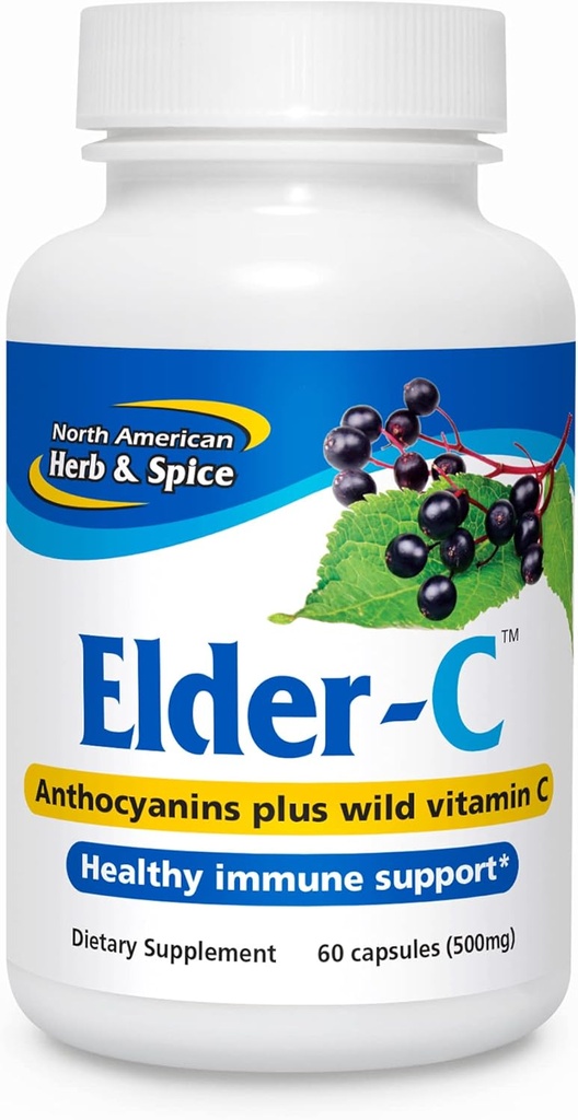 North RICAN HERB & SPICE Elder-C - 60 קפסולות - Elderberry Concentrate - Immune Support, Respiratory Response - מכיל Oreganol P73 - Non-GMO, Gluten Free - 30 משרתים