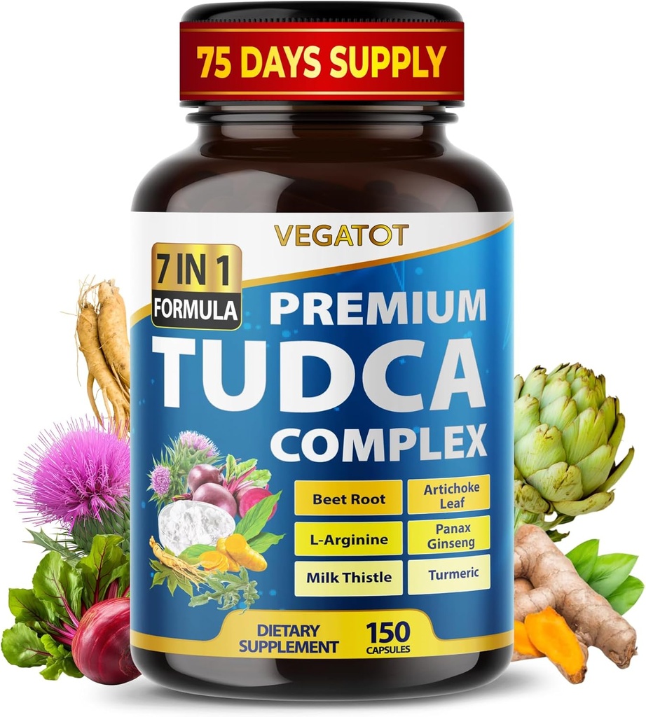VEGATOT TUDCA תמיכה פורמולה - Turoursodeoxycholic Acid Complex with Beet Root, Turmeric & Milk Thistle - תמיכה סלולרית & Daily - 90 קפסולות - מיוצר בארה"ב