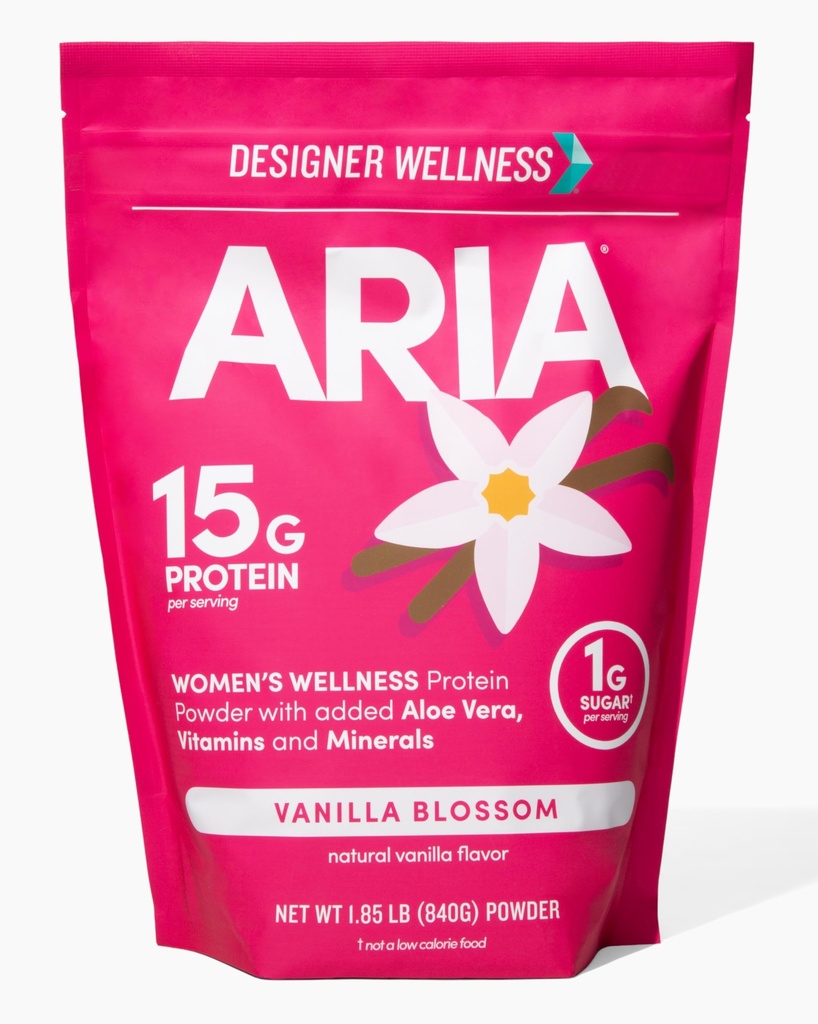 מעצב בריאות, Aria, Women's Wellness Low Calorie Vanilla אבקת חלבון עם ביוטין, ויטמין C ו- אורגני Aloe, Vanillaפריחה, 1.85 פאונד