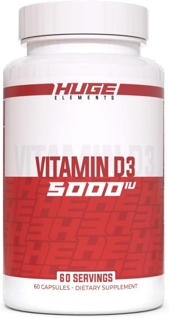 תוספי ויטמינים D3, 5000 IU (125mcg) לשרת, non-GMO, Gluten-Free, Soy-Free - תומך במערכת החיסון, בריאות העצם ו Mood (60 קפסולות)