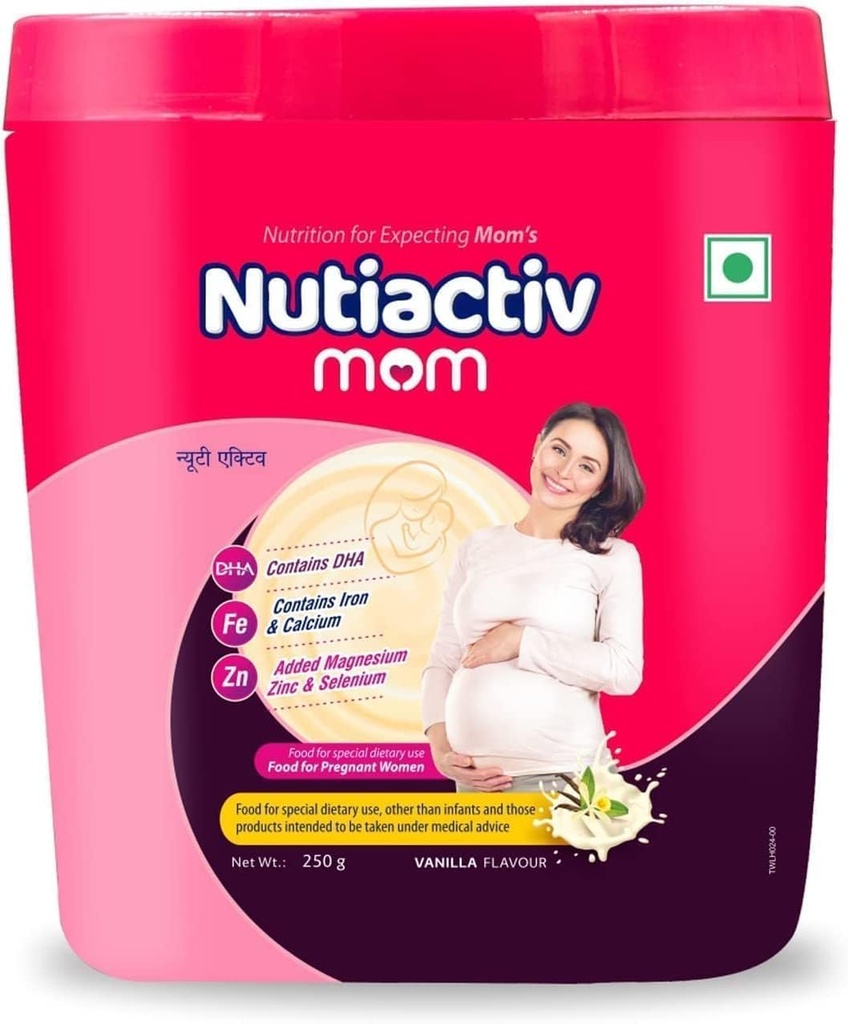 SENTA Leeford Nutiactiv אמא אבקת חלבון עבור נשים - עשיר עם חומרים מזינים כמו ויטמין E, ויטמין C ו DHA | שיפור המטאבוליזם ומערכת החיסון | עבור נשים בהריון 250g, Vanilla Flavor