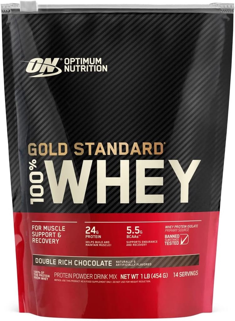 אופטימוס תזונה זהב סטנדרטי 100% אבקת חלבון Whey, שוקולד כפול עשיר (1 lb).