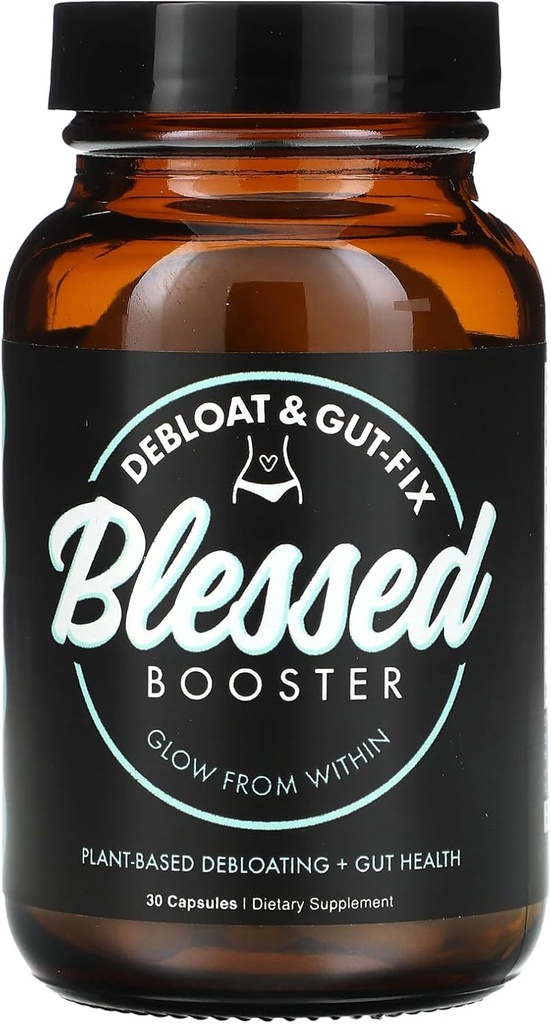 BLESSED Booster De-Bloat & Gut Fix - Daily De-Bloat & Gut Health for Belly Bloat Relief & Water Retention, Digestive Enzymes, Plant-Based, Vegan-Friendly, Gluten-Free, Sugar-Free (30 Capsules)