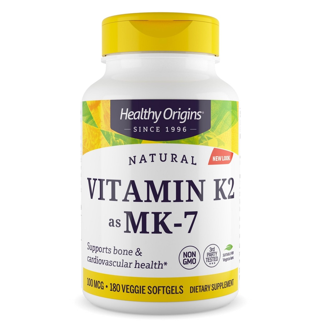 ויטמין K2 100 mcg (MK-7, Non-GMO, גלוטן חינם, Cardiovascaular Support, Bone Support), 180 Veggie Gels