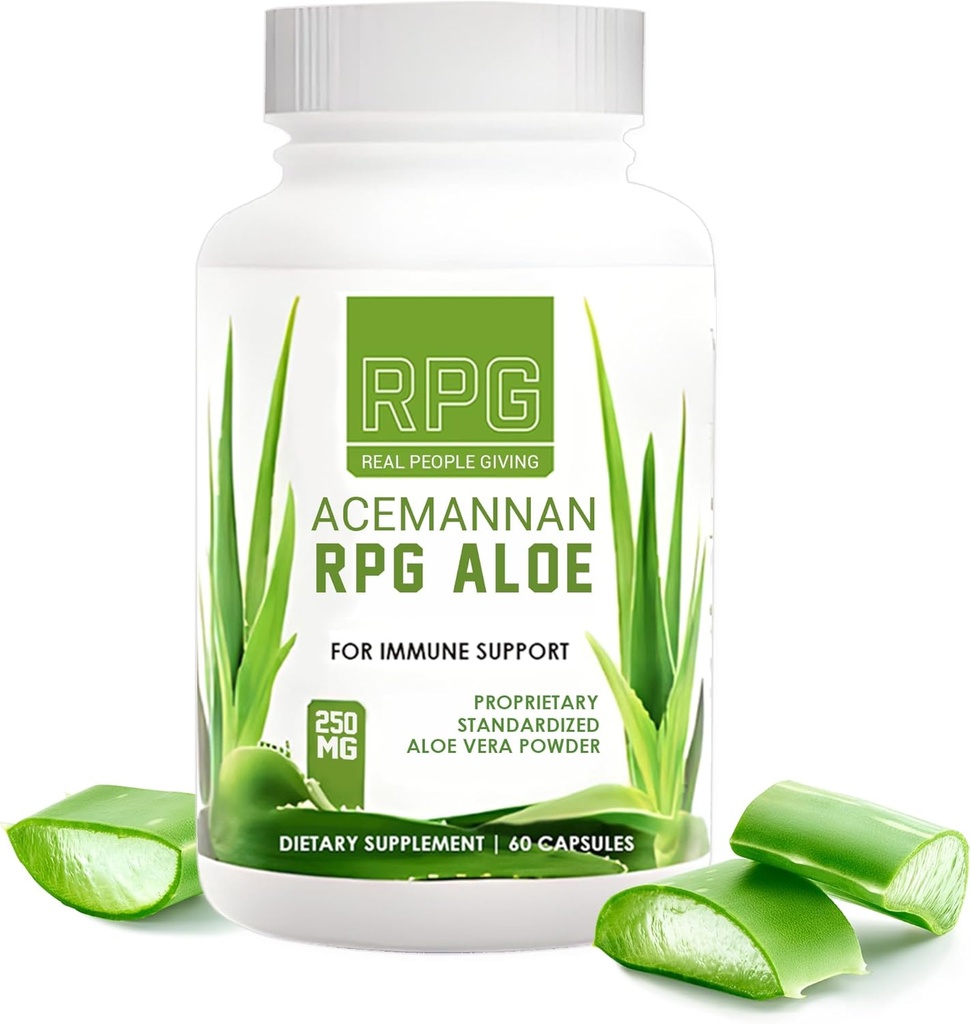 RPG Acemannan Aloe Vera כמוסות - Aloevera Dietary תוספת עם Immune ו Gut תמיכה Aloe Vera אבקת קפסולת - 60 גלולות (250 MG)