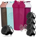 GoMOYO Fitness Bundle - 4Pack Shaker Bottles with Agitator + 5-Pack חלבונים Funnels with Karabiner, BPA-Free & Dishwasher בטוח יותר
