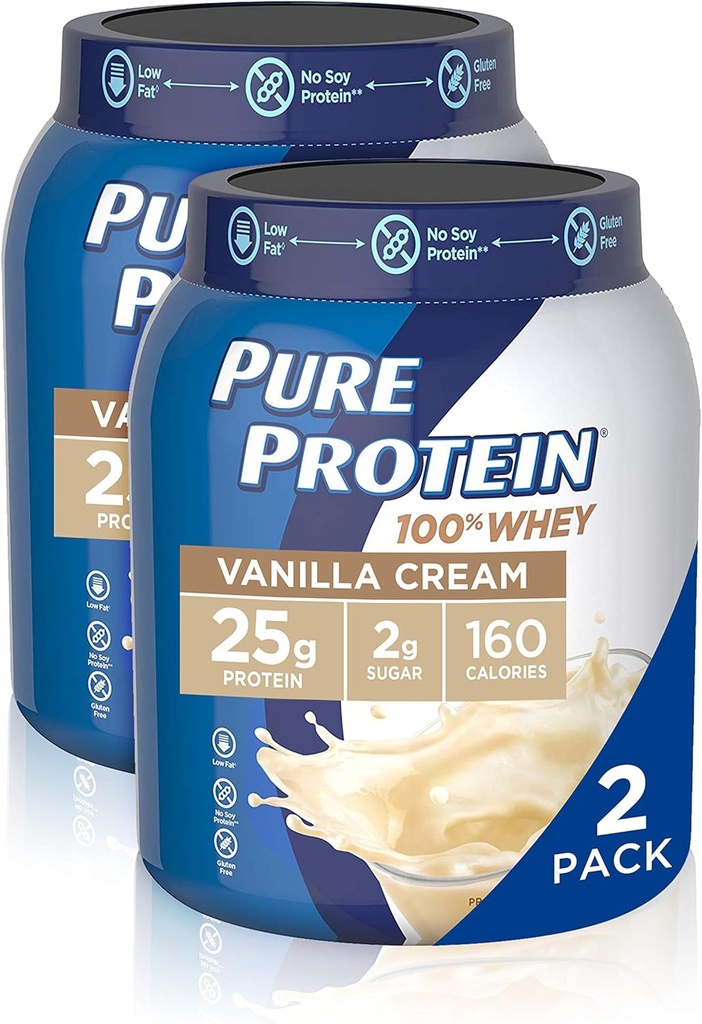 אבקת חלבון Whey על ידי חלבון טהור, Gluten Free, Vanilla Cream, 1.75lbs, 2 Pack