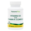 Natures Plus ויטמינים D3 & K2 טבליות-90 - מקדם תמיכה העצם, הפונקציה Immune, Cardiovascular Health & Mood Balance - Vegetarian, Gluten Free - 90 משרתים