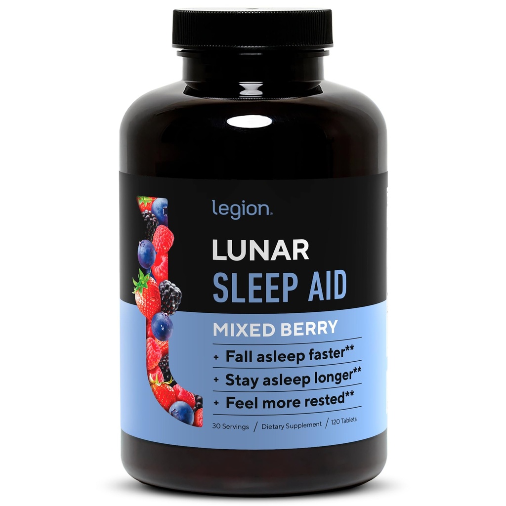 Legion Lunar Natural Sleep Aid Chewable Tablet עם מלטונין, L-Glycine, 30 משרתות