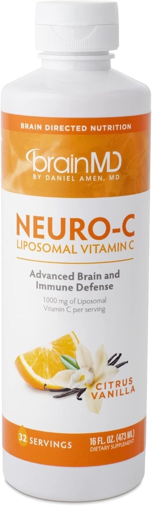 BRAINMD על ידי ד"ר Amen Neuro-C, Citrus vanilla - 16 oz - 1000 מ"ג ויטמין C - Advanced Brain & Immune Defense - Gluten Free - 32 משרתים