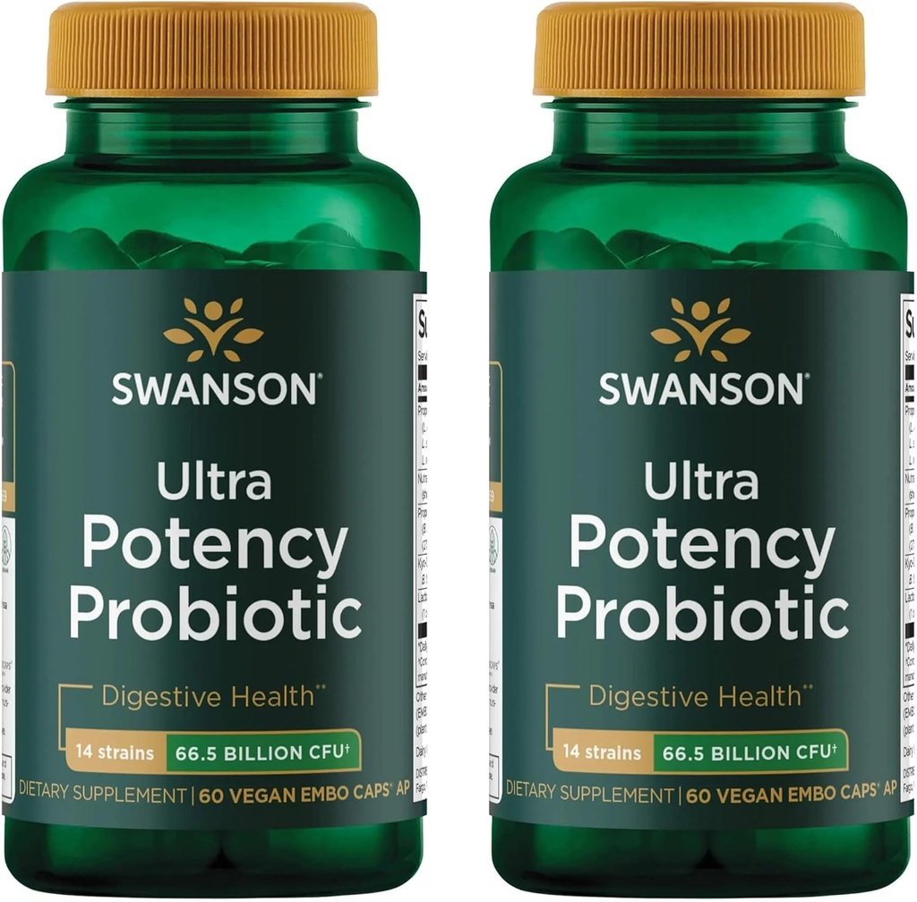 Swanson Ultra Potency Probiotic Health Immune System תומך 66 מיליארד CFU Prebiotic NutraFlora scFlora 60 DRcaps Veggie קפסולות (2 Pack)