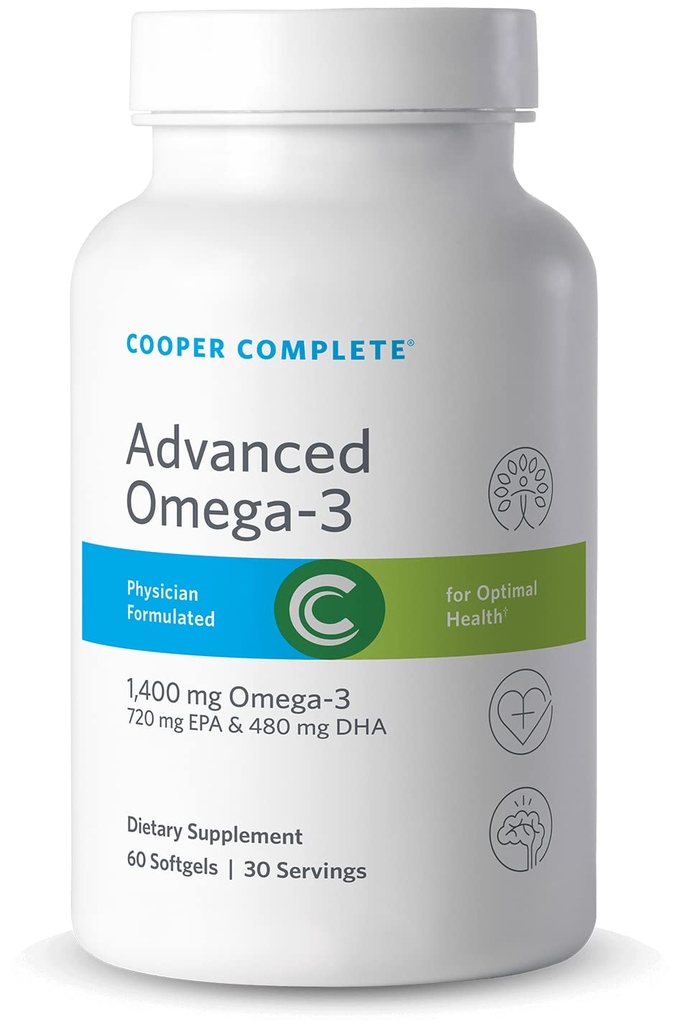 Cooper Complete - מתקדם אומגה 3 - תוספת שמן דגים, ריכוז EPA + DHA אומגה 3 חומצות שומן 1400 מ"ג - 60 Softgels לבקבוק. חבילה של 4
