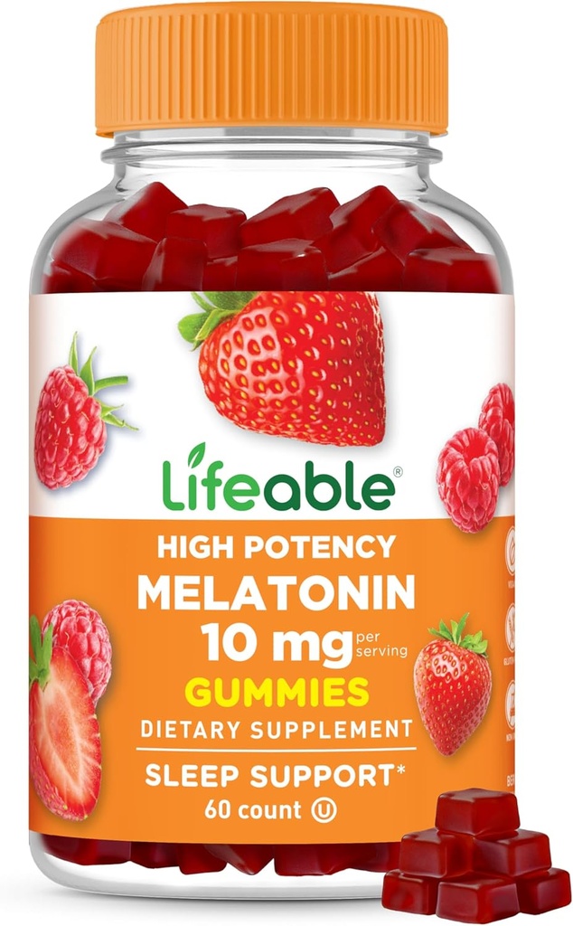 מלאטונין 10 מ"ג - גדול Tasting Natural Flavor Gummy תוסף -ten Free Vegetarian GMO-Free Chewable - for Help Falling Asleep and Staying Asleep - for Adults, Man, Women - 60 מסטיקנים
