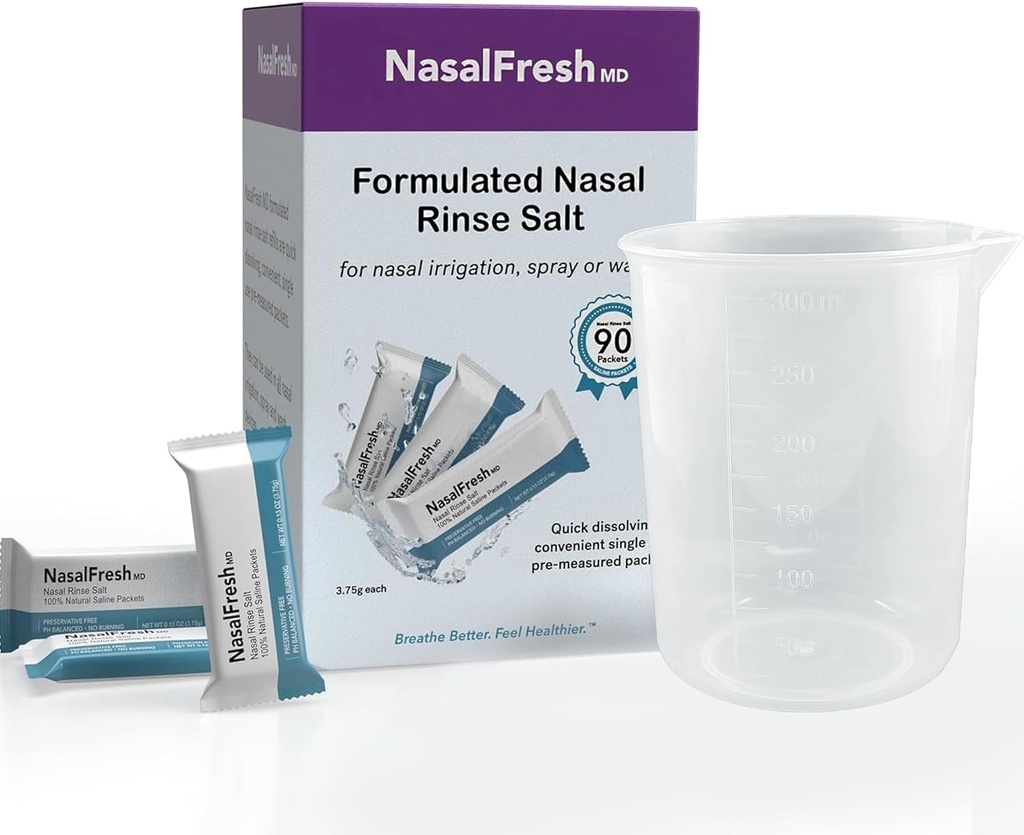 נאס"אLFRESH MD - Saline Packets - Quick Disshoot - Single Use - Pre-Measured - Nasal Irrigation - Individually Wrapped (3.75g/1.3oz) - 90 Count Refill Packets - 300 מ"מ גביע גביע 300 מ"מ