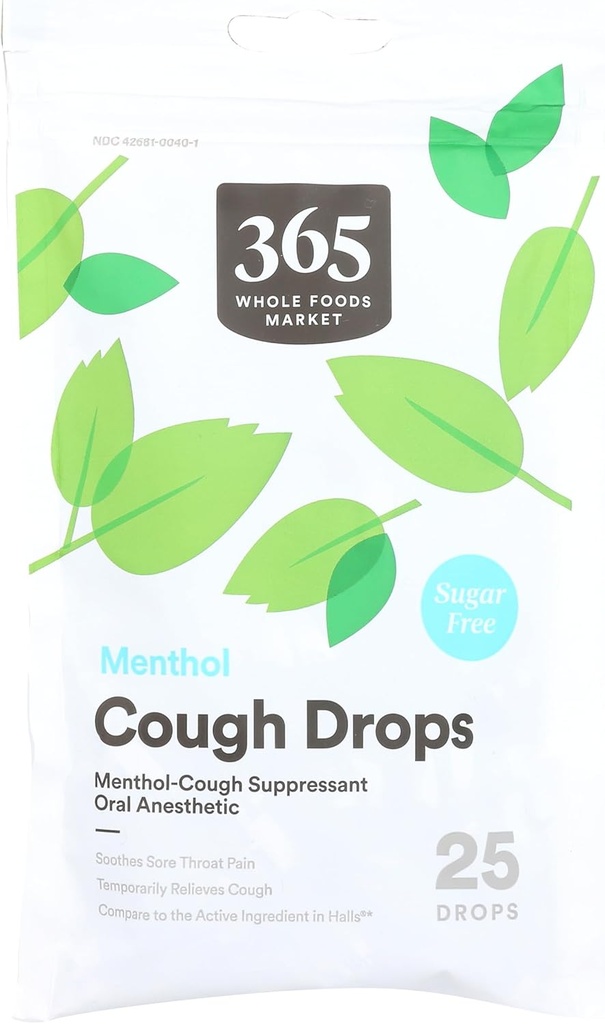 365 על ידי Whole Foods Market, Cough Drops, Sugar Free Menthol, 25 Count