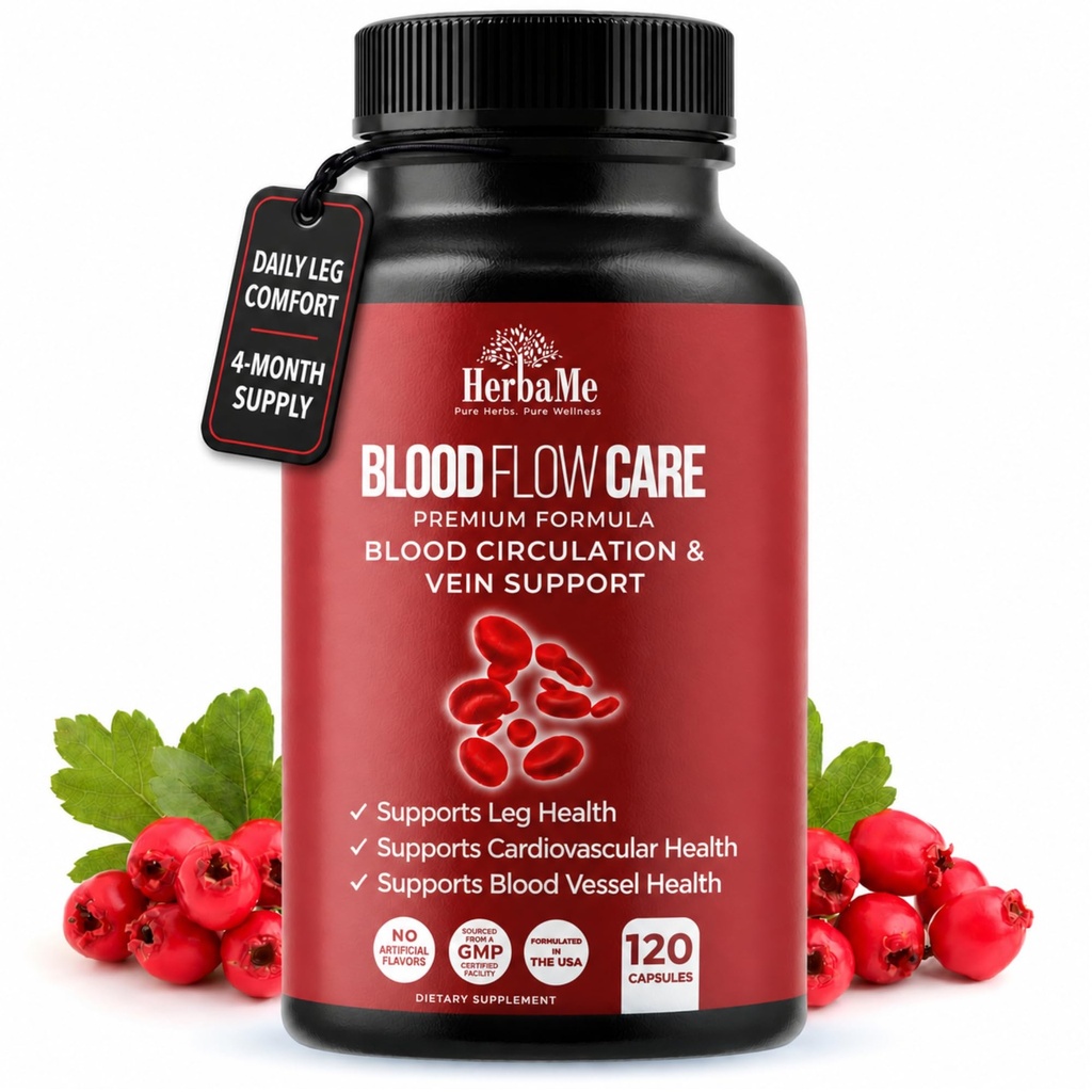Blood Circulation תוסף, 120 קפסולות, תומך בחקיקה Vein, Heart, Vessels ו- Cardiovascular Health עם Niacin, L-Arginine, ג'ינג'ר, קייאן פפר, הולורן, Diosmin, Blood Flow Pillsmin, Blood Flow Pills