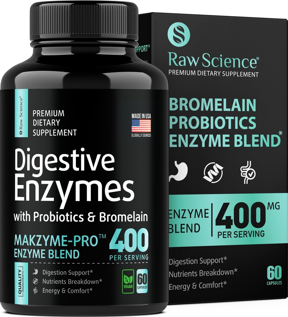 Enzyive Enzymes with Probiotics for Women & Men Digestive Health - Bloating Relief, Gut Health Supplements: Bromelain, Papaya Enzyme, Acidophilus Probiotic, Lactase Enzymes for Digest - 60 גלולות
