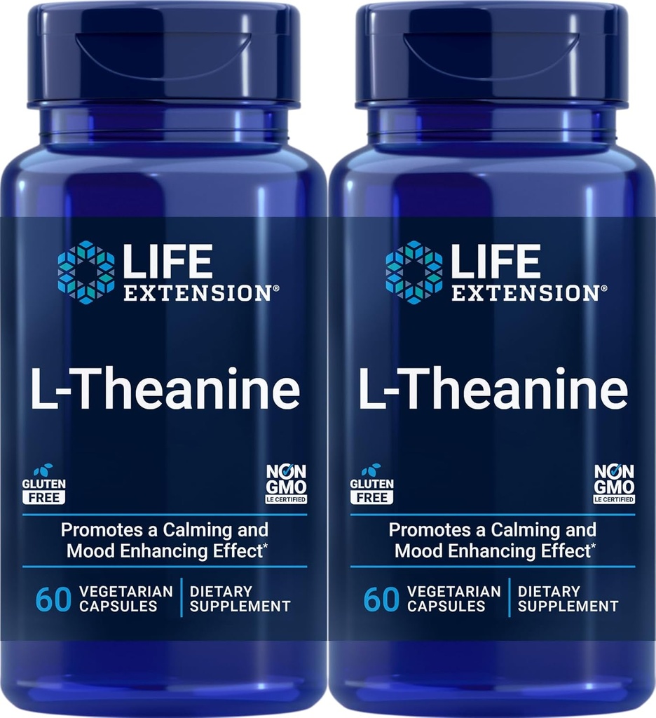 Life Extension L-theanine, 60 קפסולות צמחוניות (Pack of 2) - Amino Acid Derived מ Tea - Gluten-Free, non-GMO