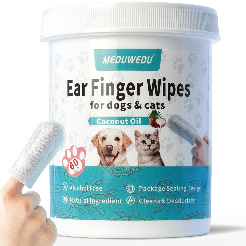 אוזניים נקיות יותר אצבעות Wipes 60 ספירות, כלב נקי יותר, Grooming Kit Care עבור כלבים וחתולים, Soft & Easy Otic ניקוי פדים, להסיר Wax, Dirt & Stop Smelly, Itchy, Non-Irritating, קוקוס Scent Scent & Easy Otic ניקוי פדs, הסרת Wax, Dirt & Stop Smelly, Itchy, Non-Irritating, קוקוס