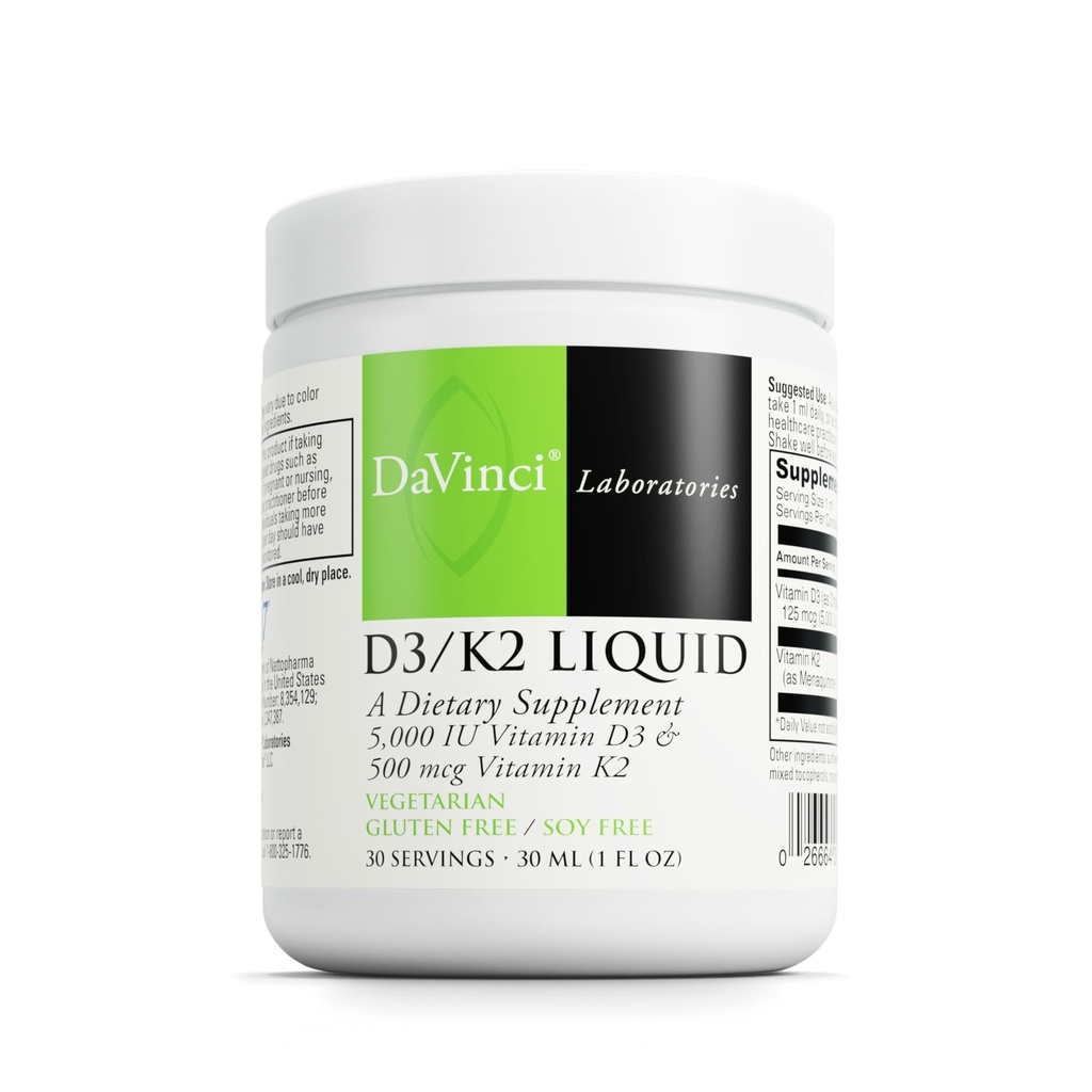 DAVINCI Labs D3 / K2 נוזל - ויטמין D & ויטמין K תוספת לבריאות העצם, תמיכה לב ו Calcium Absorption - 30mL (30 משרתים)