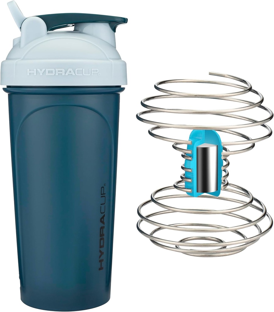 hydroCup Power Shaker w/Weighted Whisk, 28oz - Faster Mixing, Less Shaking דרש, Clump-Free Milks, Shaker Cup (Polypropylene, Blue)