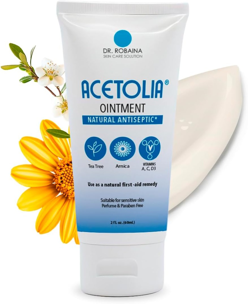 ACETOLIA First Aid Ointment - מחסום הבוטני עבור חתכים קטנים, ברנס, Scraps & Bites | w / Tea Tree Oil, Arnica, Calendula & Aloe to Soothe, Hydrate & Protect | Steroid-Free | Made in USA | 2 oz oz
