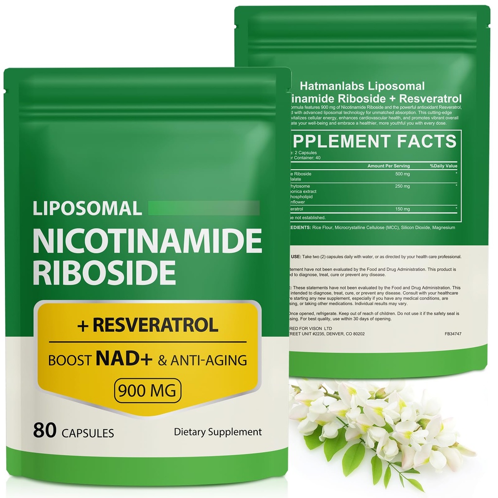 תוסף NAD עם Nicotinamide Riboside - Resveratrol,Liposomal Nicotinamide Riboside,Quercetin - High Purity NAD עבור אנטי-Aging, Focus, אנרגיה 160 קפסולות (2 Bag)