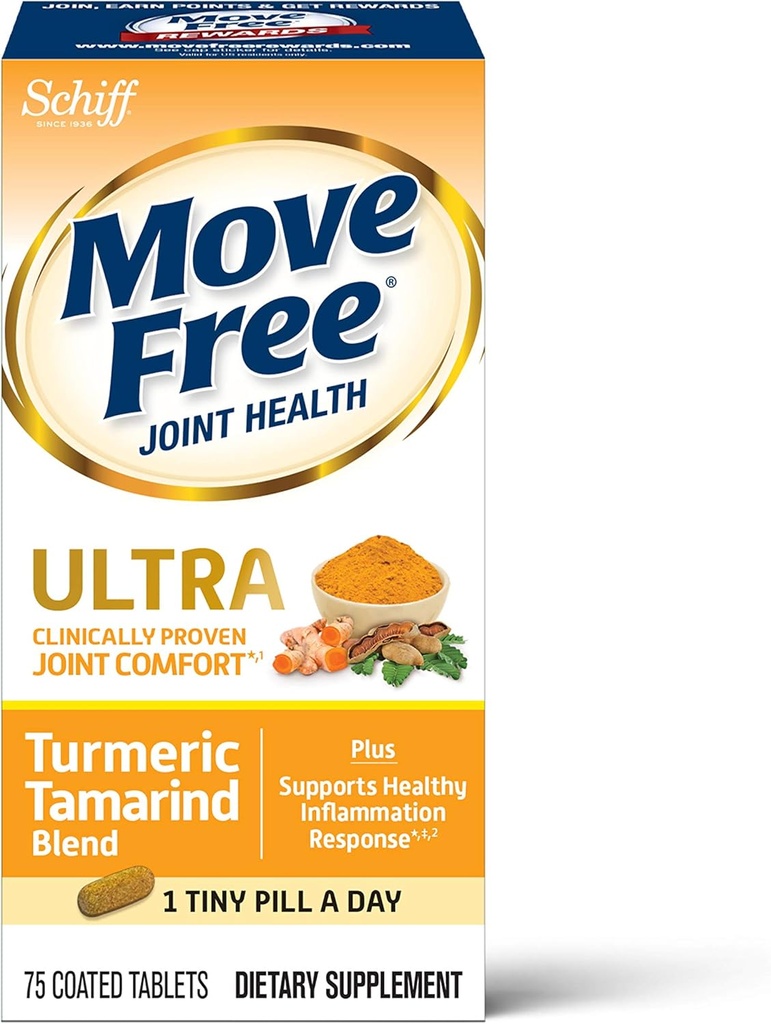 הזיזו חינם Ultra Turmeric + תמרינד Joint Support Tablets, 75 Count - for Joint Comfort*1, תומך בתגובה למניעת הריון בריא* ‡2, 1 Tiny Pill Per Day, Antioxidants