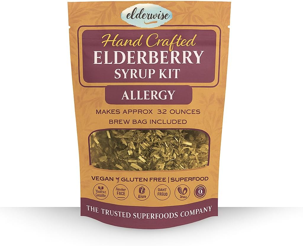 Elderberry Syrup Kit - Allergy Support - Makes Approx. 32oz - מגיע עם Brewing Bag - Ingredients - Elderberries - Rosehips - ג'ינג'ר - Nettle - Cinnamon - Cloves - Elderwise